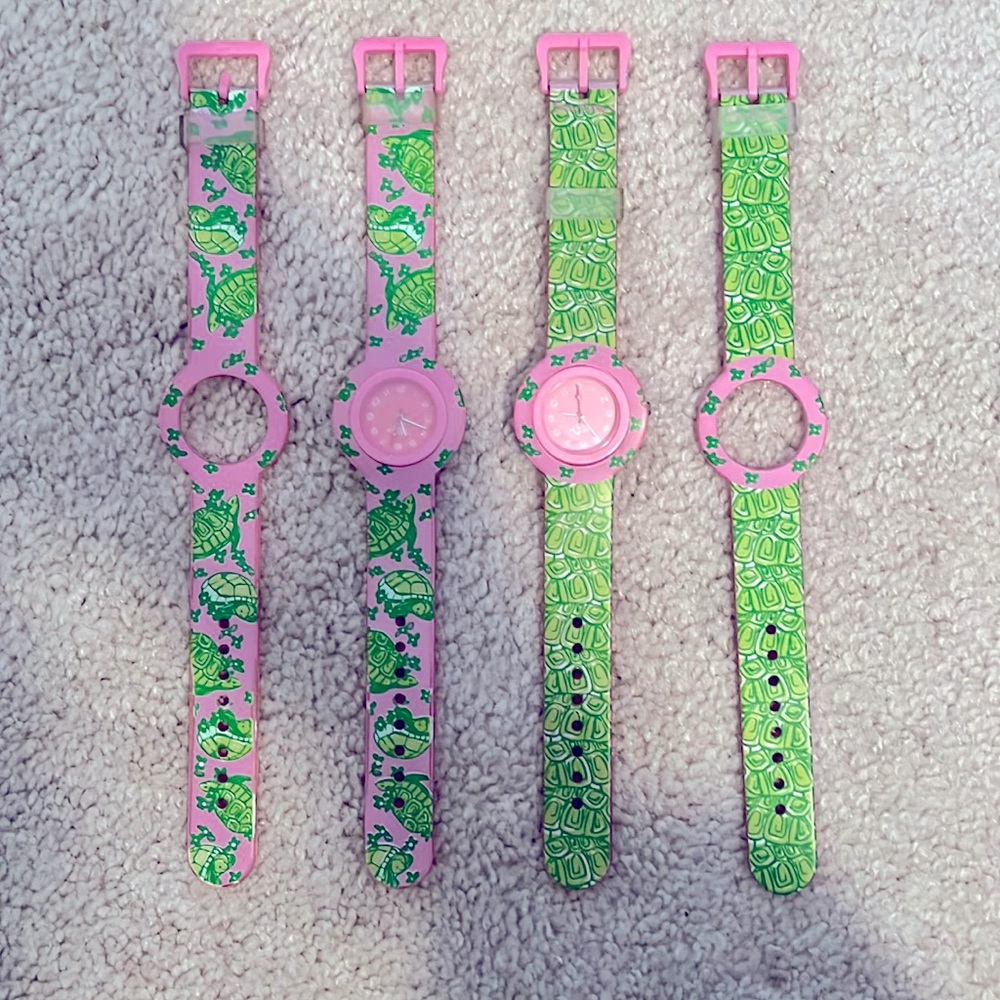 Lilly Pulitzer patterned watch bands + watch face desert tort turtle